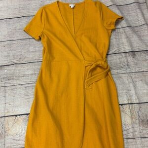 J. Crew Mustard Midi Wrap Dress